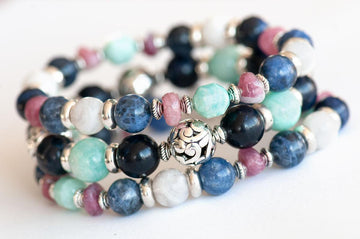 Resourceful Lynx gemstone bracelet with sodalite, Amazonite, Tourmaline, and crazy lace agate.