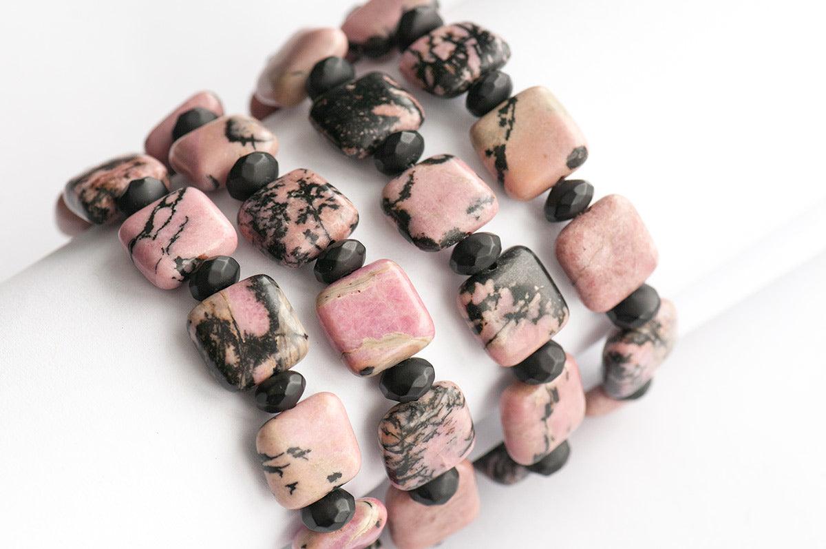Rhodonite and Matte Onyx bracelets for sale
