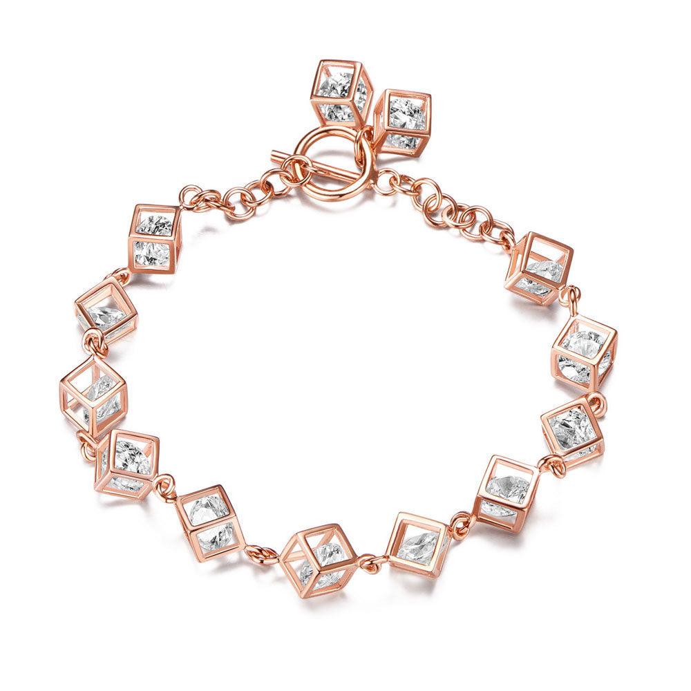 Rose Gold Plated Sterling Silver & Cubic Zirconia Cube Bracelet - Fierce Lynx Designs