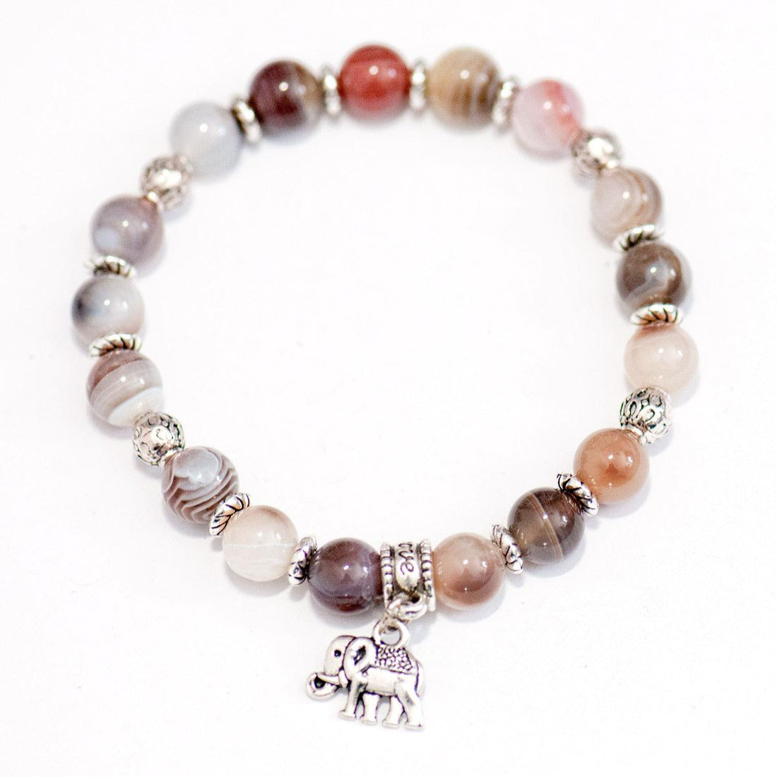 Botswana agate stretch bracelet with elephant charm