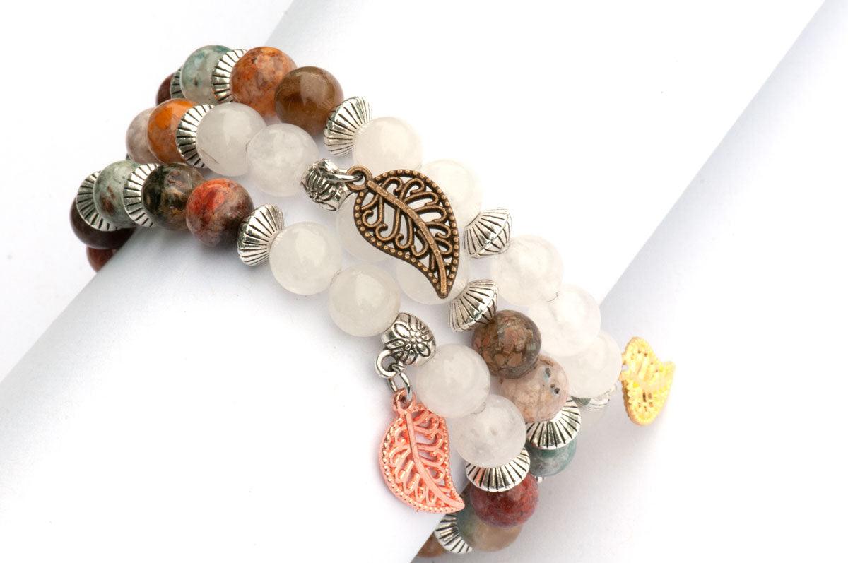 Second Spring rainbow agate and white jade autumn wrap bracelet