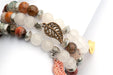 Falling leaves charms on rainbow ocean agate and white jade wrap bracelet handmade in Canada