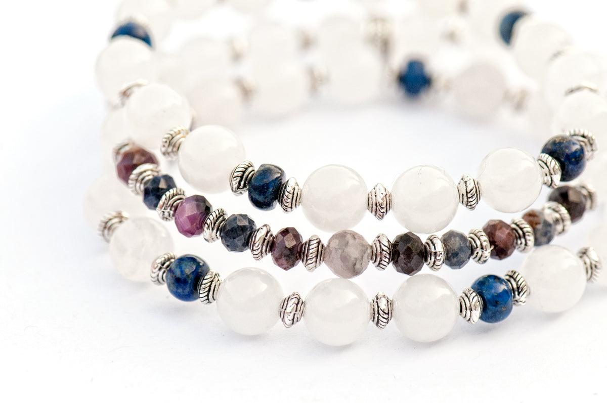Sapphire birthstone bracelet with Lapis Lazuli and white jade gemstones