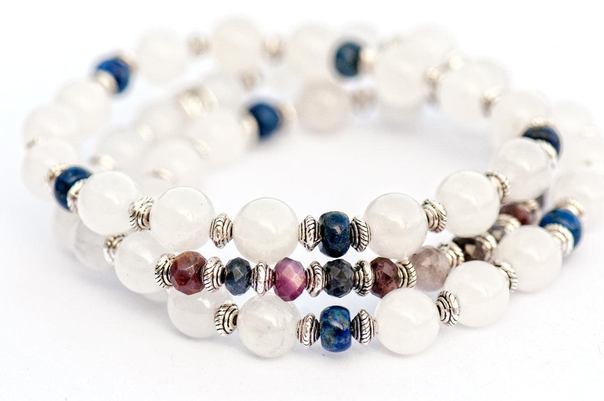 Sapphire birthstone bracelet with Lapis Lazuli and white jade gemstones