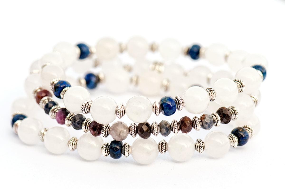 Sapphire birthstone bracelet with Lapis Lazuli and white jade gemstones