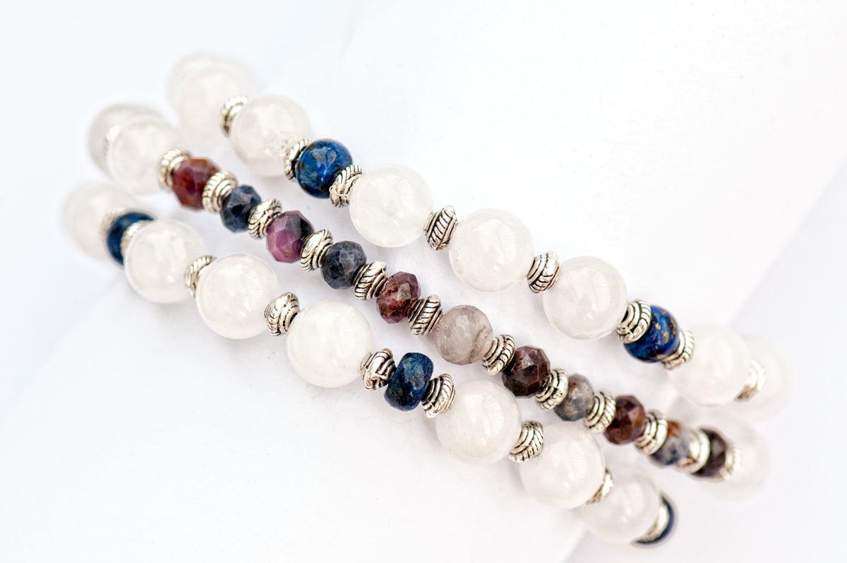 Sapphire birthstone bracelet with Lapis Lazuli and white jade gemstones