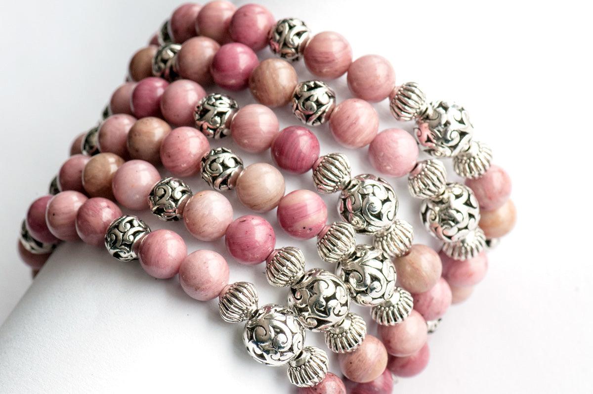 Rhodochrosite heart chakra bracelets for sale
