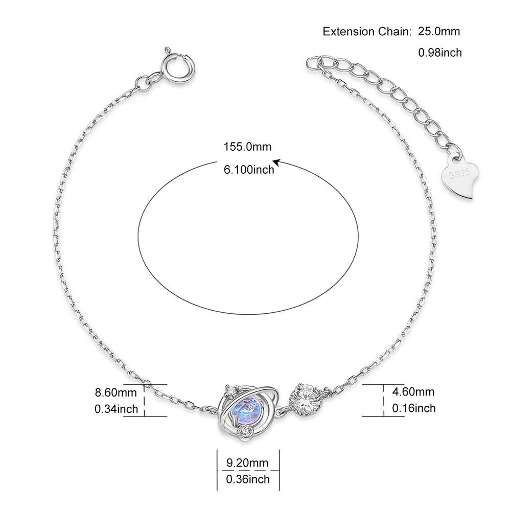 Sterling Silver and Moonstone Planet bracelet with cubic zirconia
