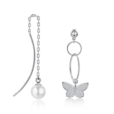 Sterling Silver Asymmetrical Dangle Earrings with Butterfly - Fierce Lynx Designs