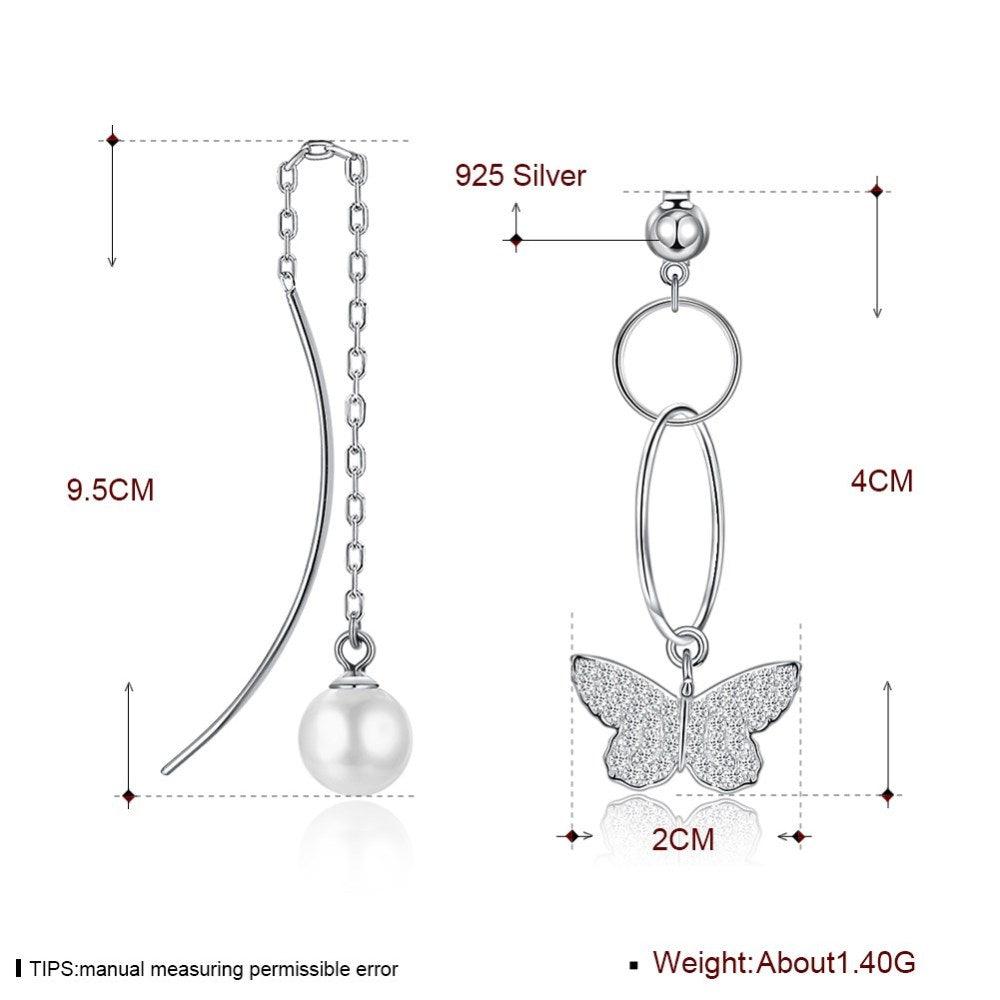 Sterling Silver Asymmetrical Dangle Earrings with Butterfly - Fierce Lynx Designs