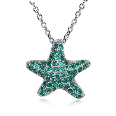 Sterling Silver Necklace with Green Starfish pendant