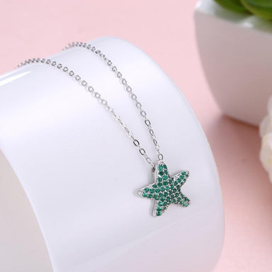Sterling Silver necklace with green seastar pendant