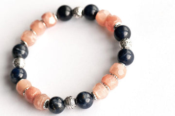 Summer Solstice Faceted Sunstone and Soldalite stone gracelet