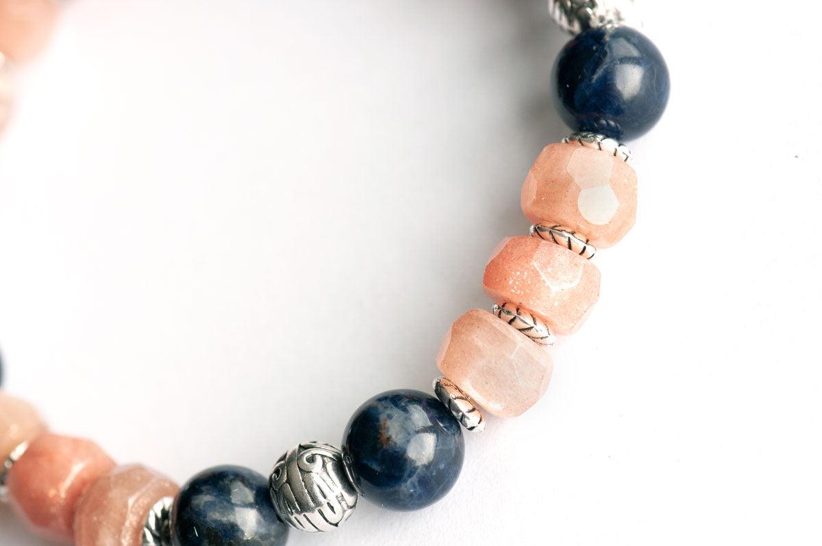 Hand faceted Sunstone and AAA grade sodalite bracelet handmade