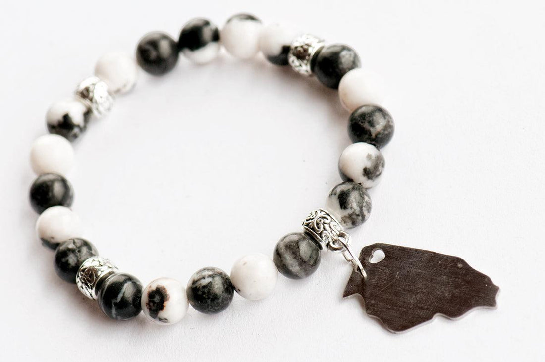 USA Gemstone Stretch Bracelet With State Charm