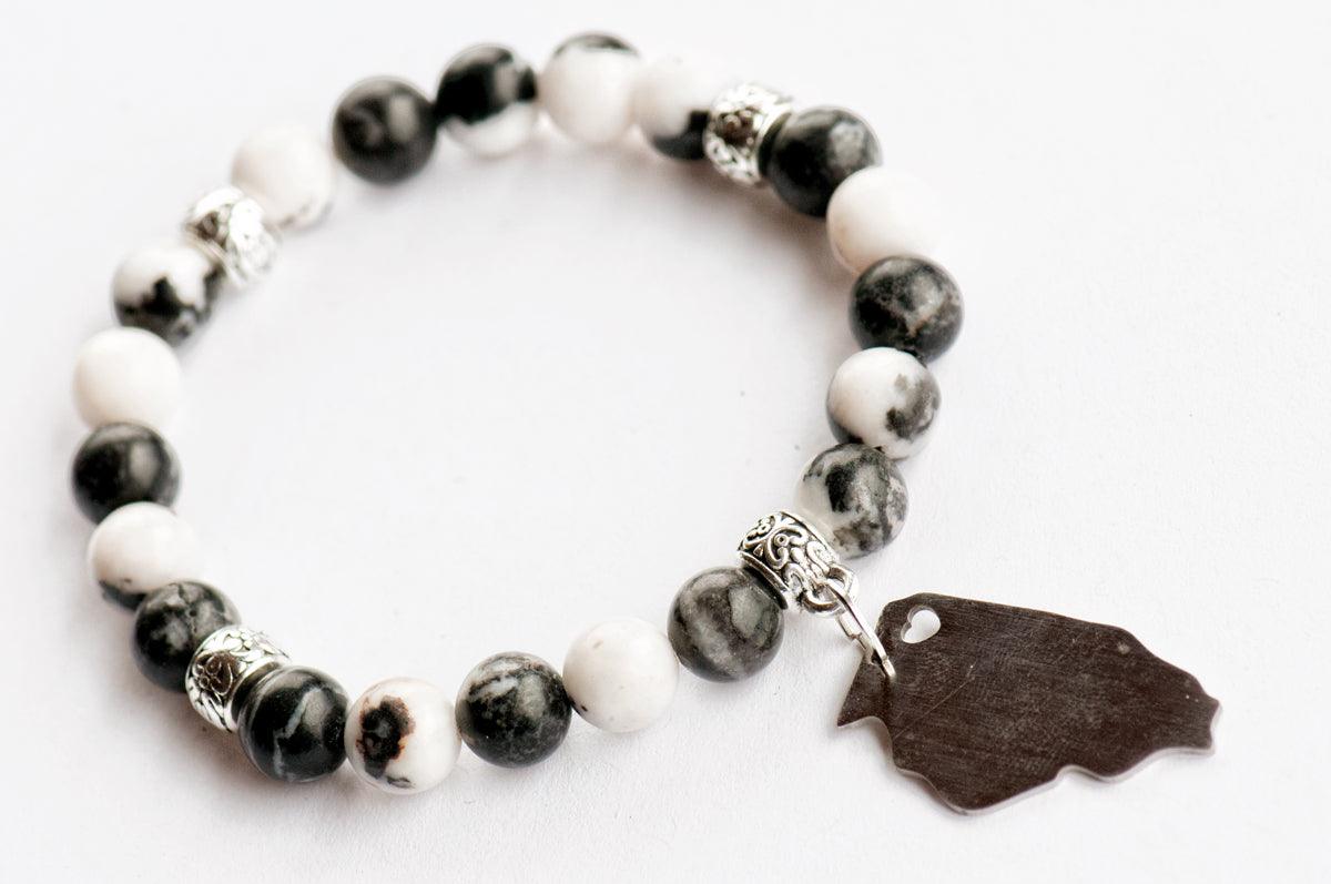 USA Gemstone Stretch Bracelet With State Charm