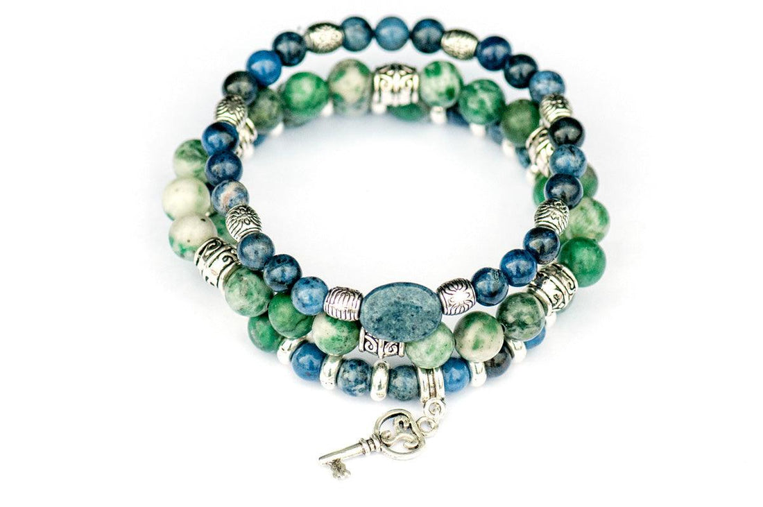 Thoughtful Lynx - Dumortierite and Jade gemstone bracelet set
