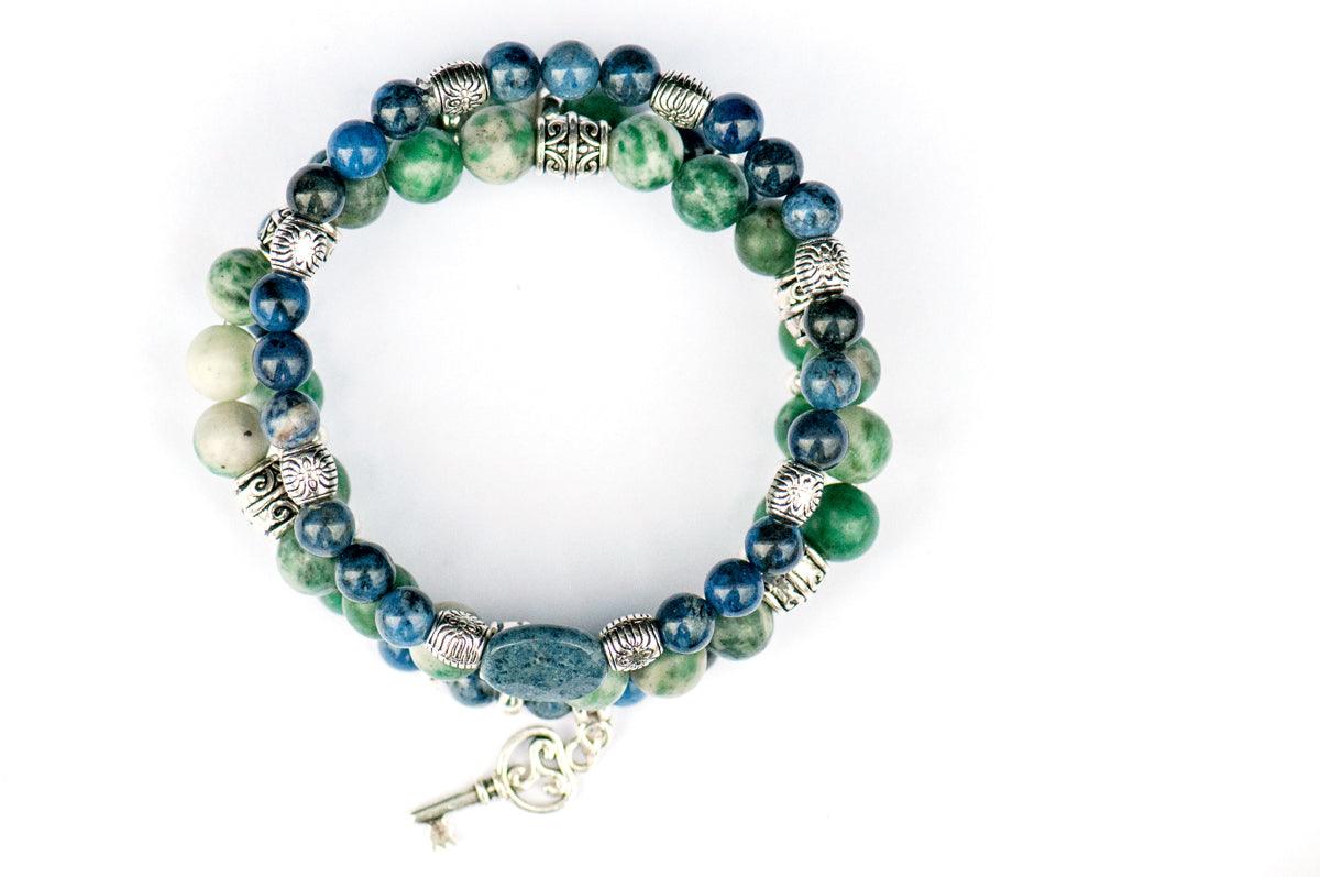 Thoughtful Lynx - Dumortierite and Jade gemstone bracelet set