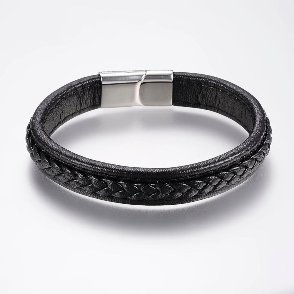 braided leather bracelet with magnetic stainless steel clasp