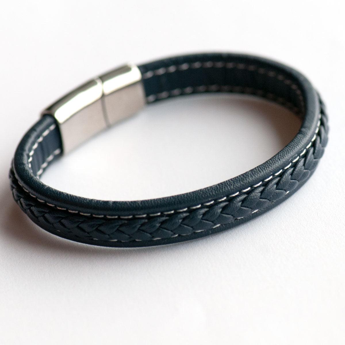 Stainless Steel Brushed Clasp and Brown Braided Leather Bracelet