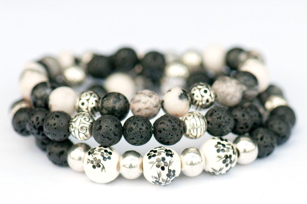 Vintage Lynx - Zebra Jasper and Lava Bead bracelet set. 