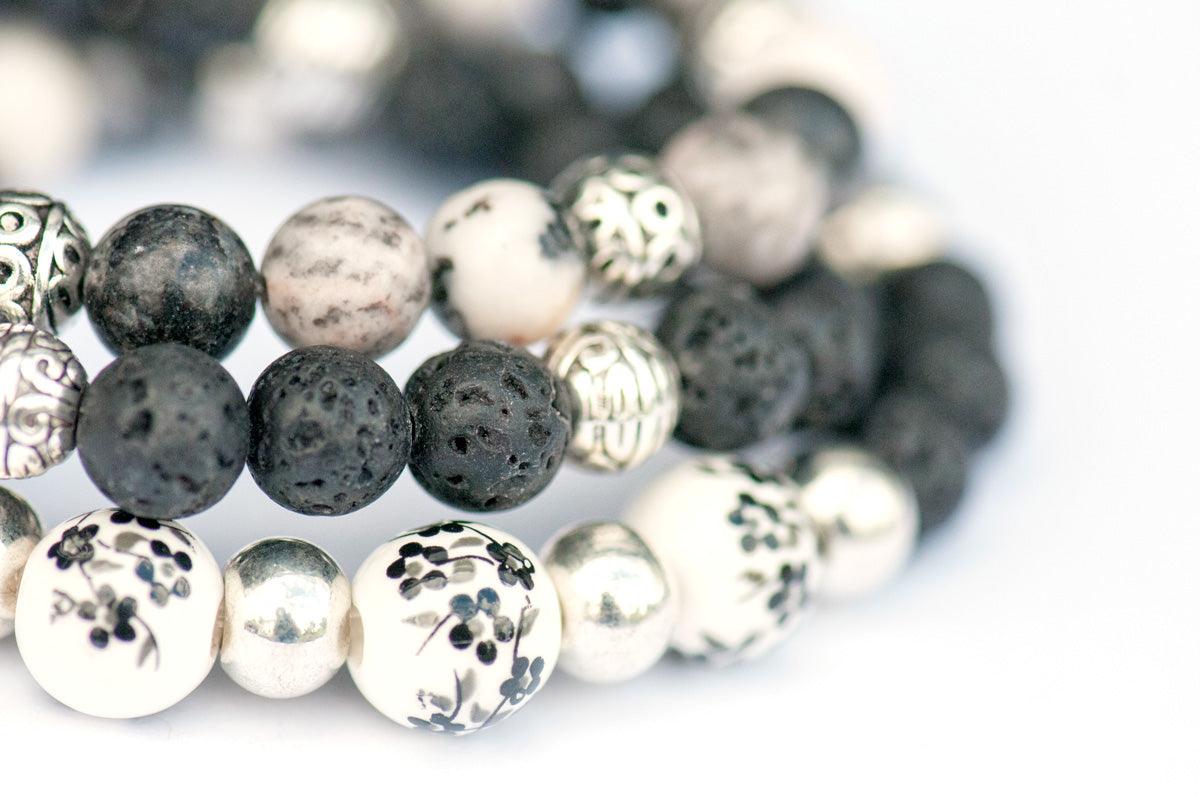 Vintage Lynx - Zebra Jasper and Lava Bead bracelet set. 