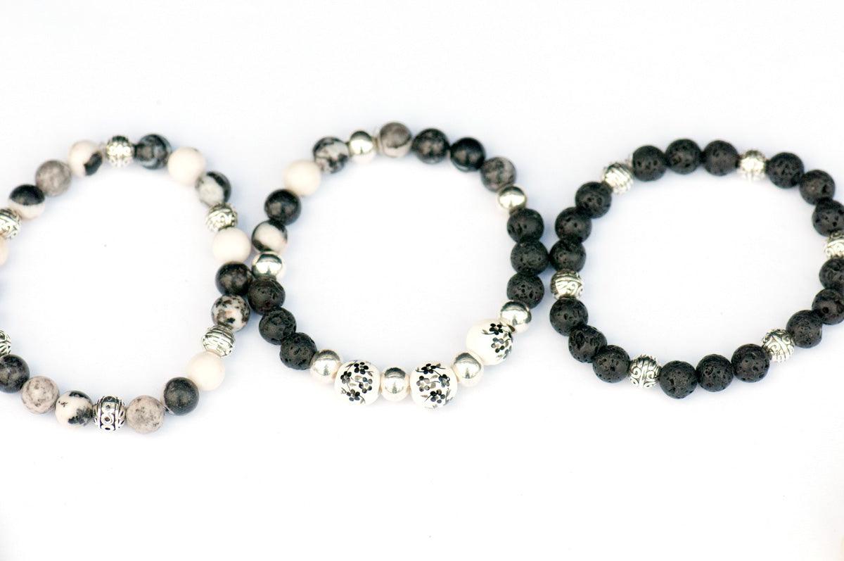 Vintage Lynx - Zebra Jasper and Lava Bead bracelet set. 