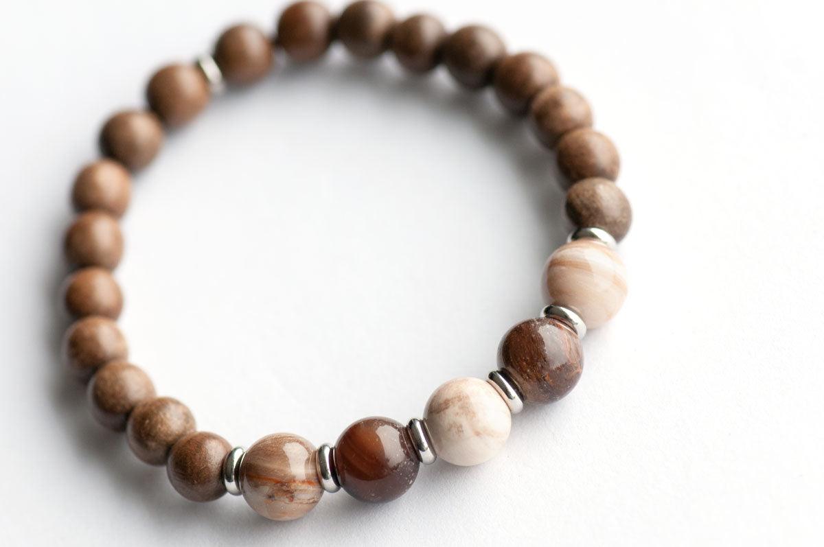 Wood Opalite petrified wood bracelet gender neutral